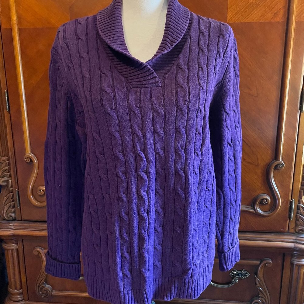 "Chaps" Purple Cable Knit Sweater
